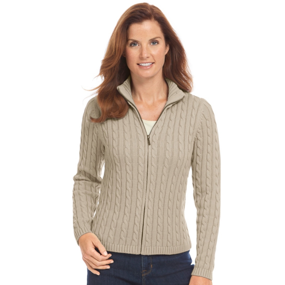 Double L Cotton Sweater, Zip Front Cable Cardigan Cardigans  Free 